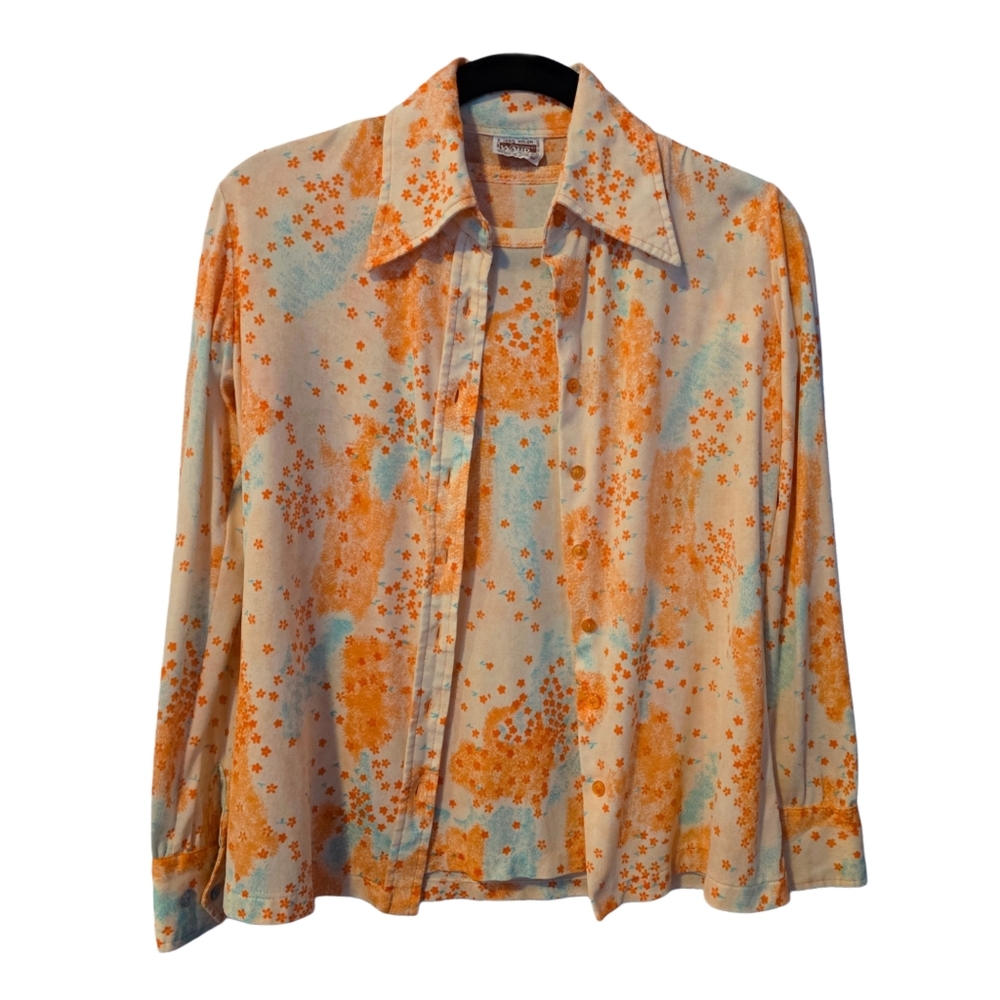 Vintage Womens 70s Montgomery Ward T Shirt & Button Up Blouse Tee Set Small